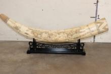 Antique Hand-carved and Scrimshawed Chinese Tusk Horn made from Bone Plates