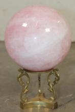 XL 11 lb ROSE QUARTZ Crystal Sphere with a Decorative BRASS Display Stand