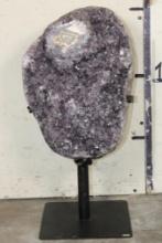 Big 20 lb Natural Druzy AMETHYST Crystal Cluster on a custom Metal Stand