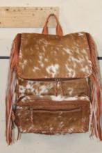 *Brand New* COW HIDE and Leather Backpack with a Laptop Pocket and Decorative Fringe