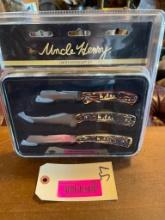 "Old Stock" Uncle Henry Limited Edition Gift set. Includes 3 fixed blade Knives