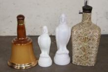 (3) Vintage DECANTERS and (1) Diamondback RATTLESNAKE Skin Wrapped Crown Bottle (ONE$)