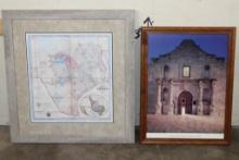 "Jacob De Cordova's" Limited Edition Framed Map of Texas 1849 and Framed Alamo Print (ONE$)
