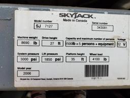 Skyjack SJ7127 Rough Terrain Scissor Lift (S/N 343081, Year 2006), with 33' Working Height, 27'