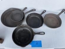 Lot of 5 Various Sized Cast Iron Pans