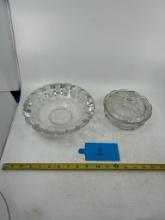 Lot of 2 Glass Decorative Items - Candy Jar w/ Lid and Glass Bowl