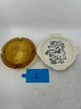 Lot of 2 Vintage Ash Trays - 1 Amber Glass and 1 Alabama State Collectibe