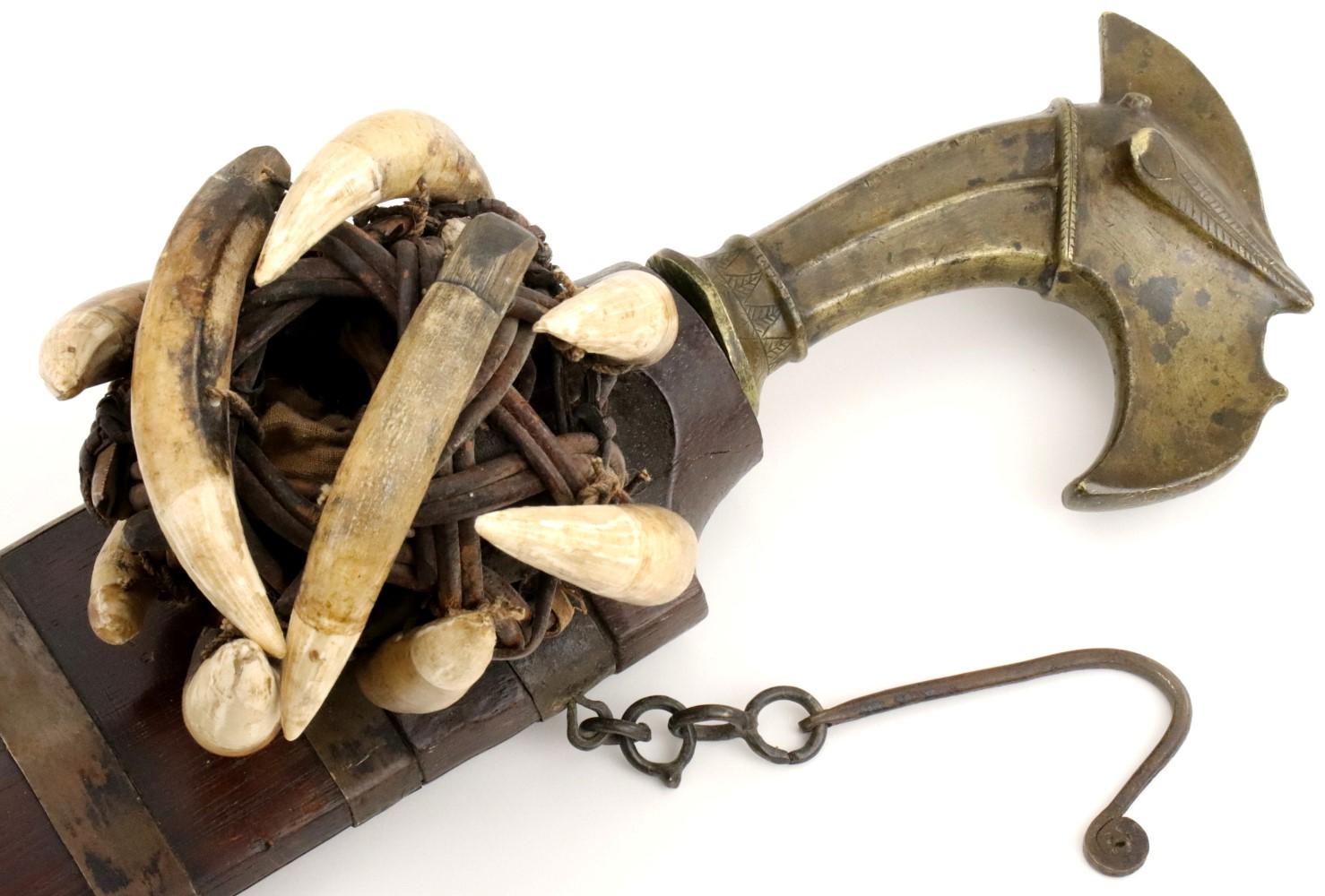 Very Rare 19th C. Indonesian Nias Sumatra BALATO Sword ~ Alligator Teeth Mounts ~ Museum Number on S