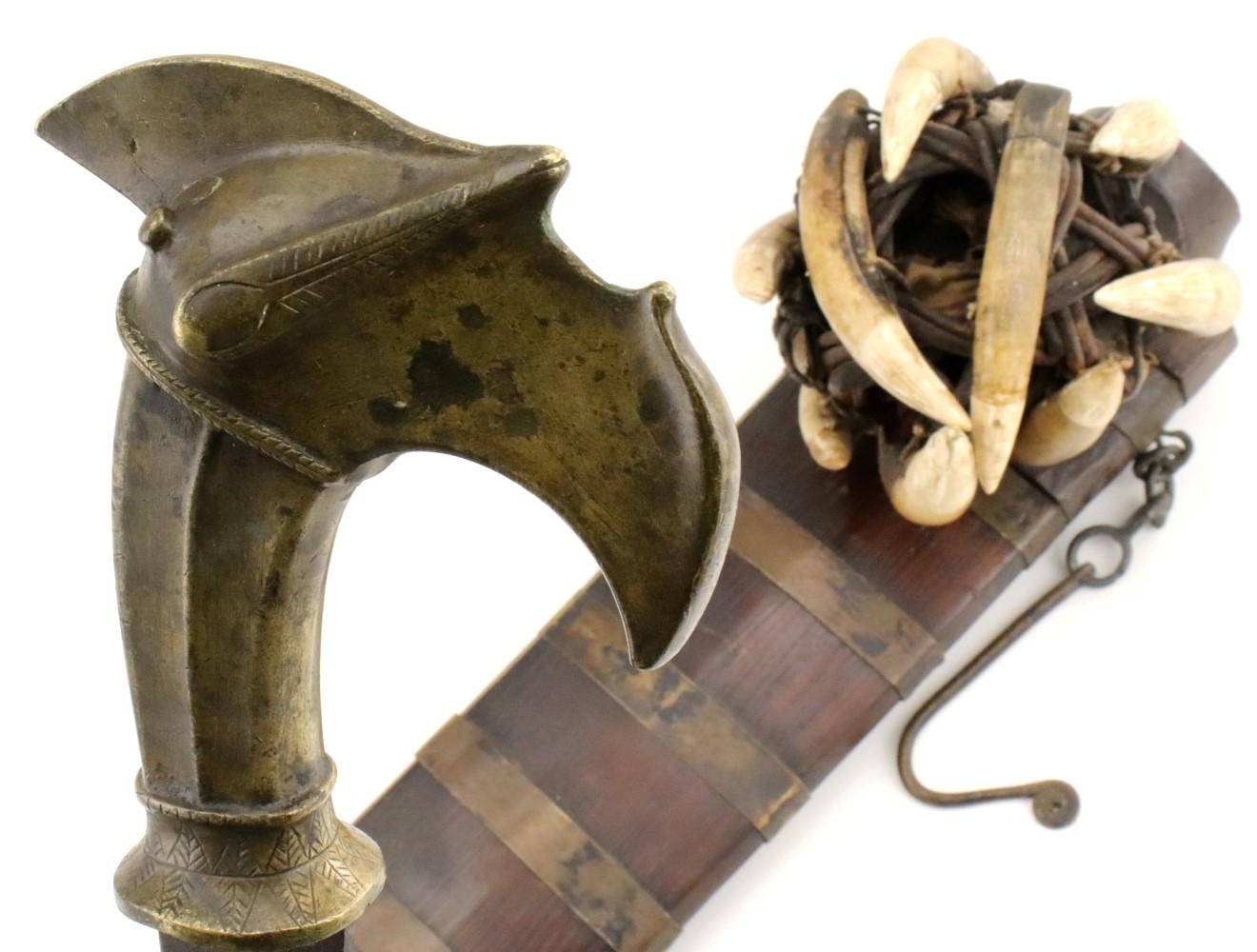 Very Rare 19th C. Indonesian Nias Sumatra BALATO Sword ~ Alligator Teeth Mounts ~ Museum Number on S