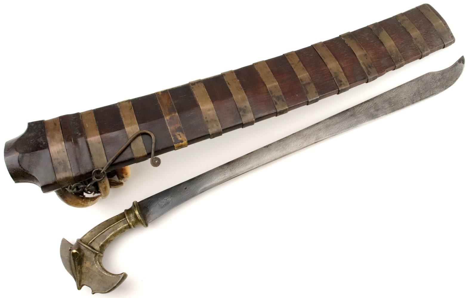 Very Rare 19th C. Indonesian Nias Sumatra BALATO Sword ~ Alligator Teeth Mounts ~ Museum Number on S
