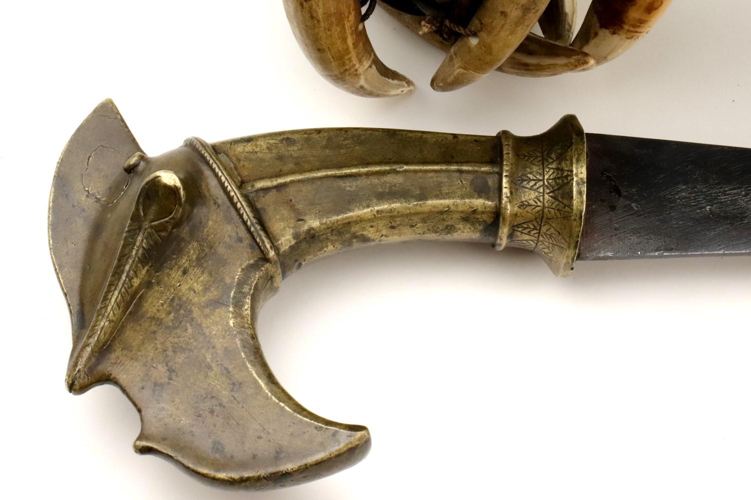Very Rare 19th C. Indonesian Nias Sumatra BALATO Sword ~ Alligator Teeth Mounts ~ Museum Number on S