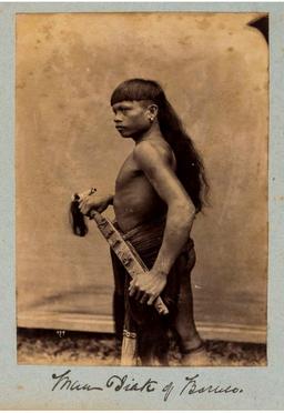 Fine 19th - early 20th C. Indonesian MANDAU Parang Ihlang Sword ~ Impressive Carved Grip & Gold Inla