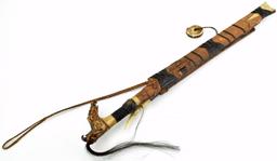 Fine 19th - early 20th C. Indonesian MANDAU Parang Ihlang Sword ~ Impressive Carved Grip & Gold Inla