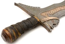 Rare 19th C. Philippine Naga Sulu Moro KRIS Sword ~ Unique Copper Inlaid Blade