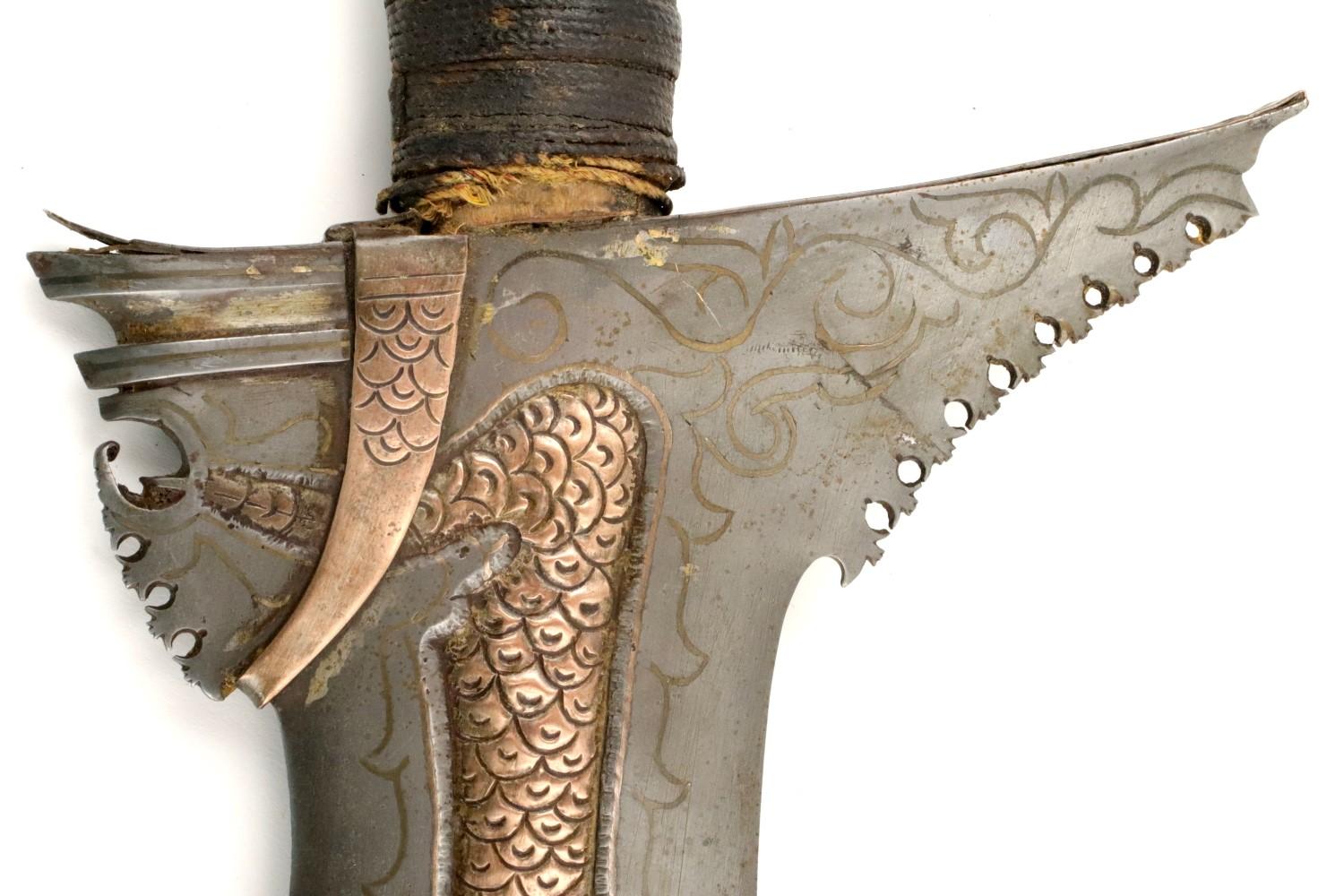 Rare 19th C. Philippine Naga Sulu Moro KRIS Sword ~ Unique Copper Inlaid Blade