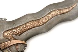 Rare 19th C. Philippine Naga Sulu Moro KRIS Sword ~ Unique Copper Inlaid Blade