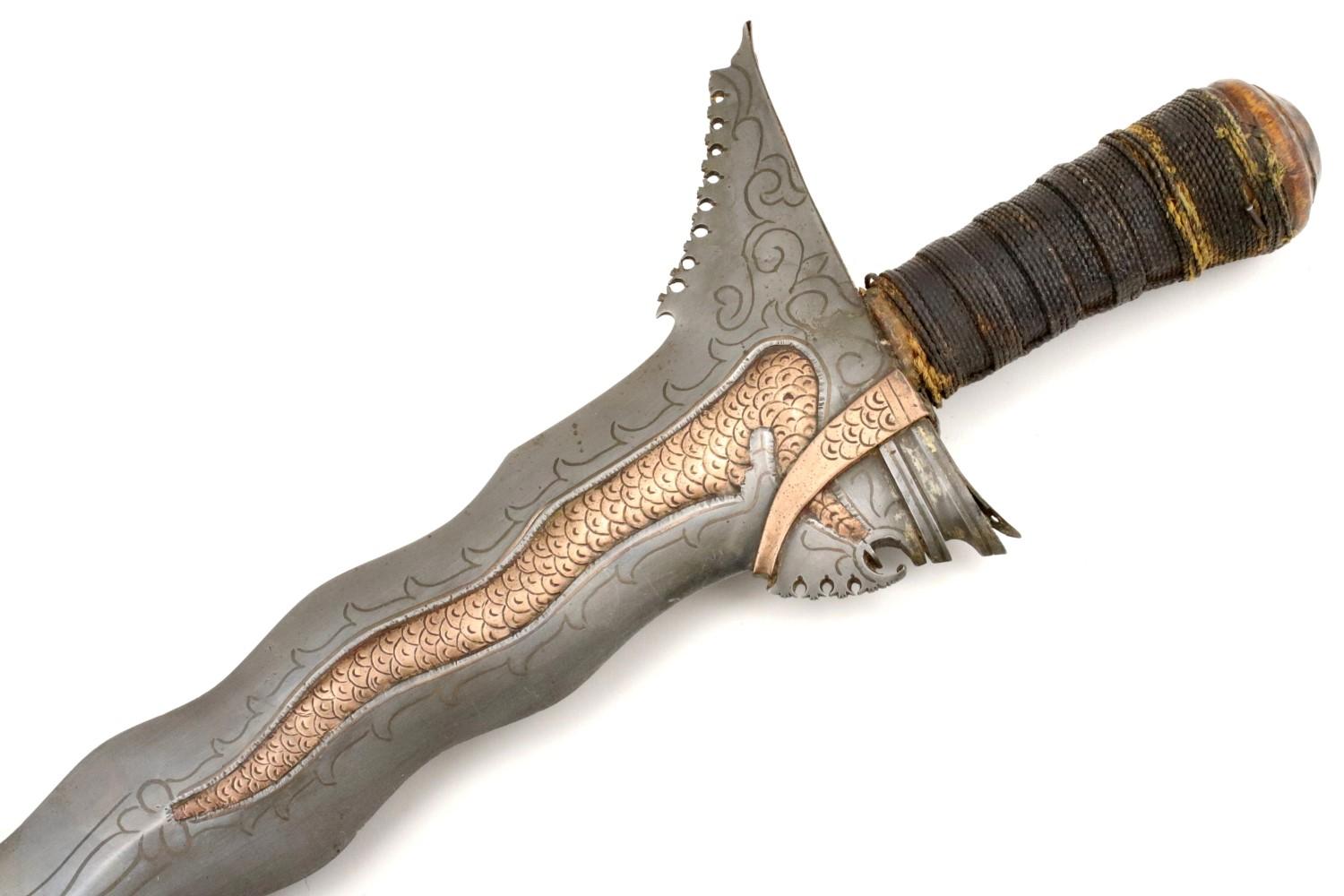 Rare 19th C. Philippine Naga Sulu Moro KRIS Sword ~ Unique Copper Inlaid Blade