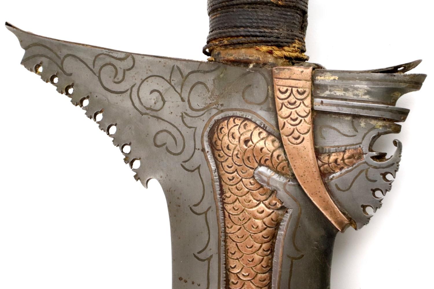 Rare 19th C. Philippine Naga Sulu Moro KRIS Sword ~ Unique Copper Inlaid Blade