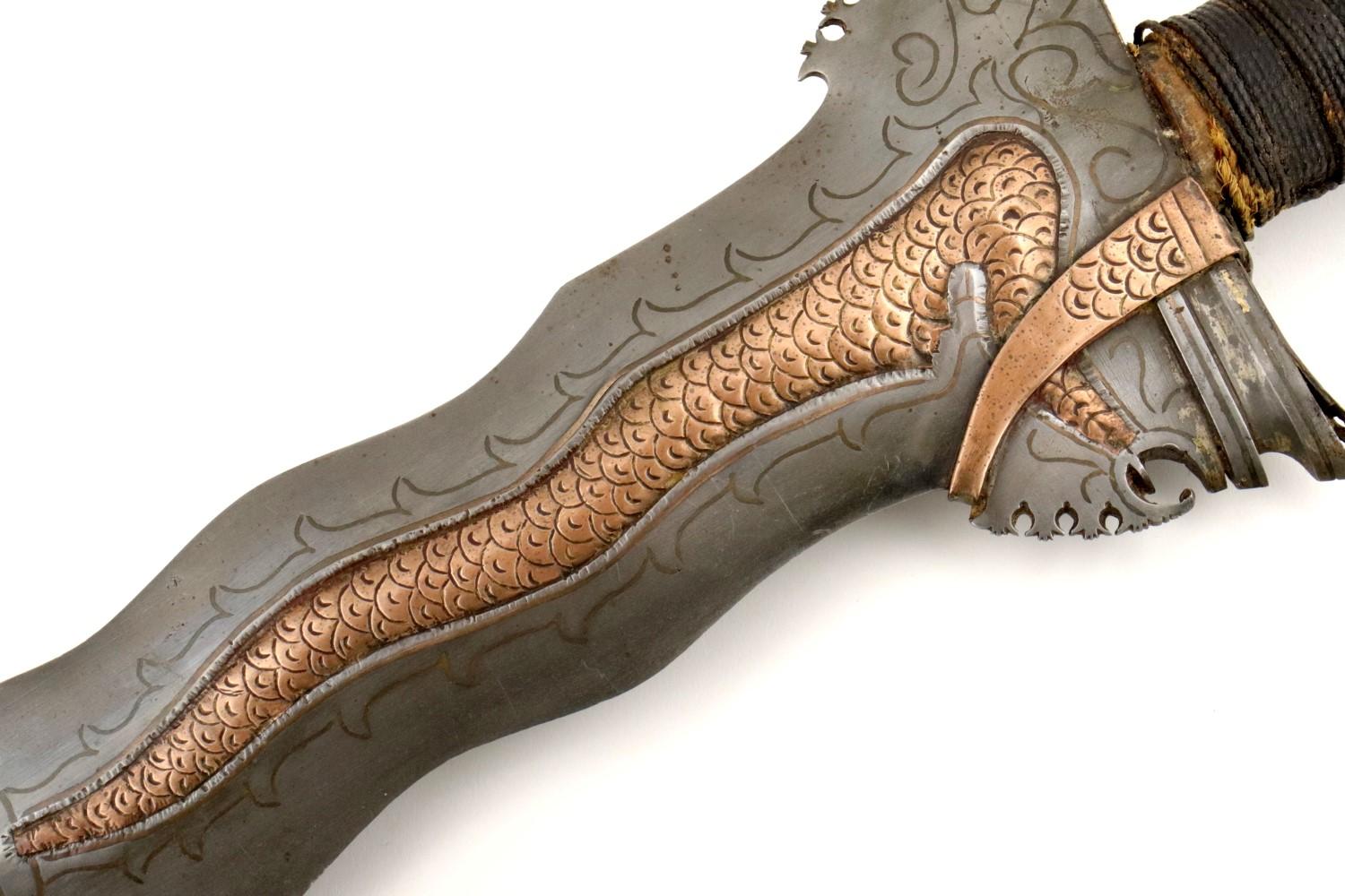 Rare 19th C. Philippine Naga Sulu Moro KRIS Sword ~ Unique Copper Inlaid Blade
