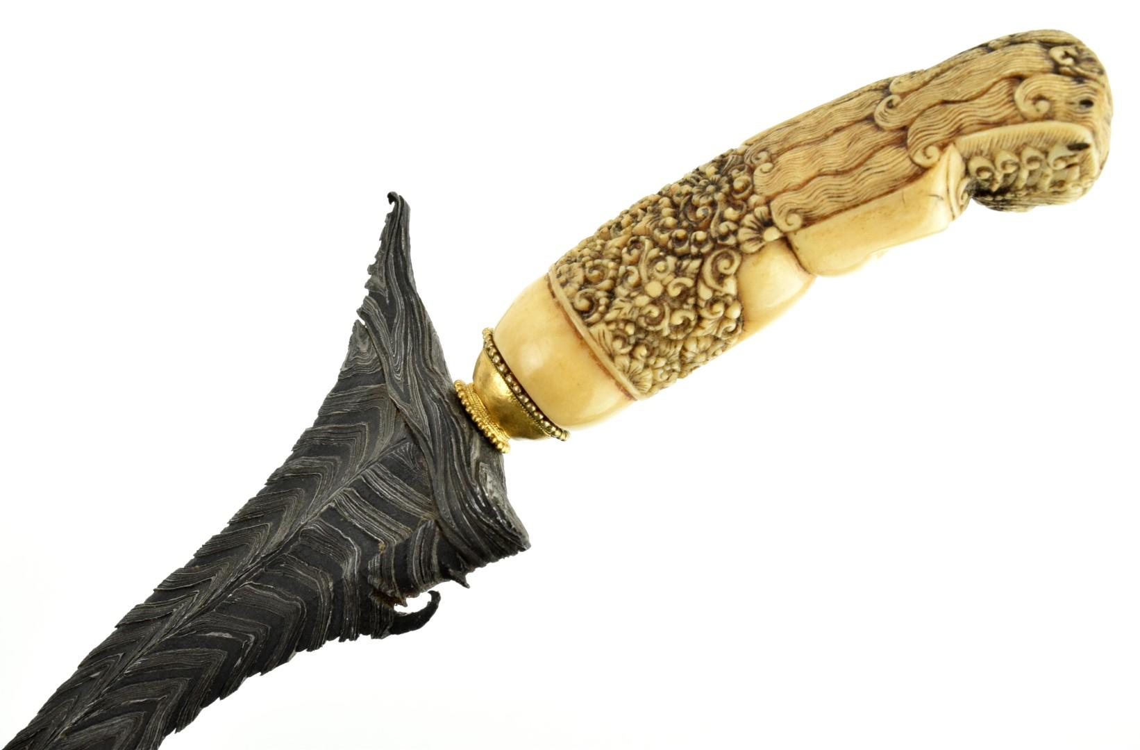Rare 19th C. Indonesian Cirebon, Java KERIS Dagger ~ Superb Damascus Blade of Very Rare Pattern ~ Ca