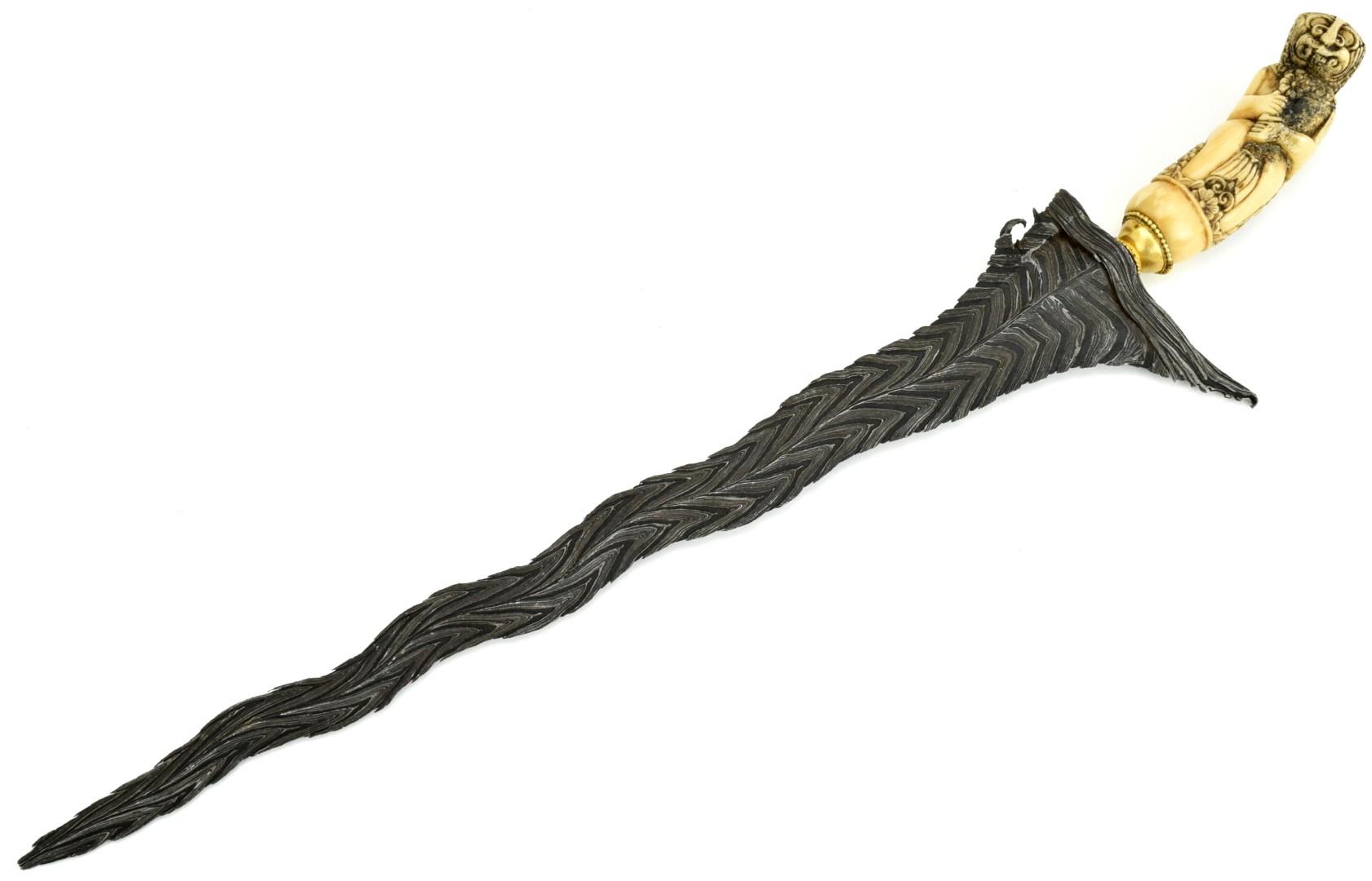 Rare 19th C. Indonesian Cirebon, Java KERIS Dagger ~ Superb Damascus Blade of Very Rare Pattern ~ Ca