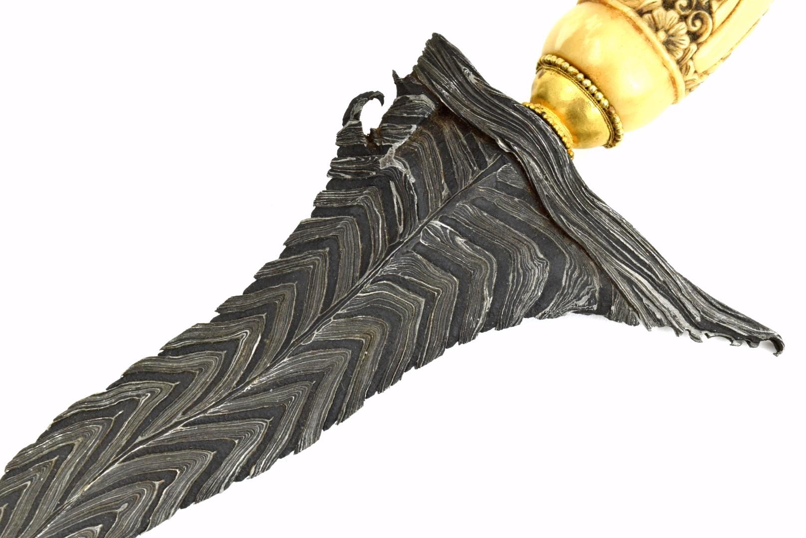 Rare 19th C. Indonesian Cirebon, Java KERIS Dagger ~ Superb Damascus Blade of Very Rare Pattern ~ Ca
