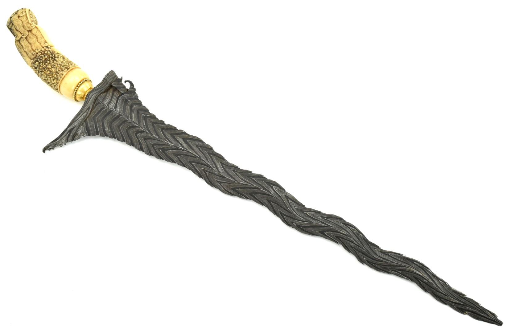 Rare 19th C. Indonesian Cirebon, Java KERIS Dagger ~ Superb Damascus Blade of Very Rare Pattern ~ Ca
