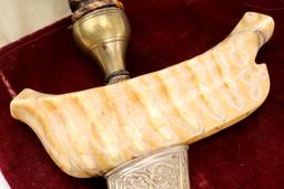 Very Rare Indonesian Sumatra KERIS Dagger in Fossil Mammoth Tooth mounts ~ Early Blade with Gold.