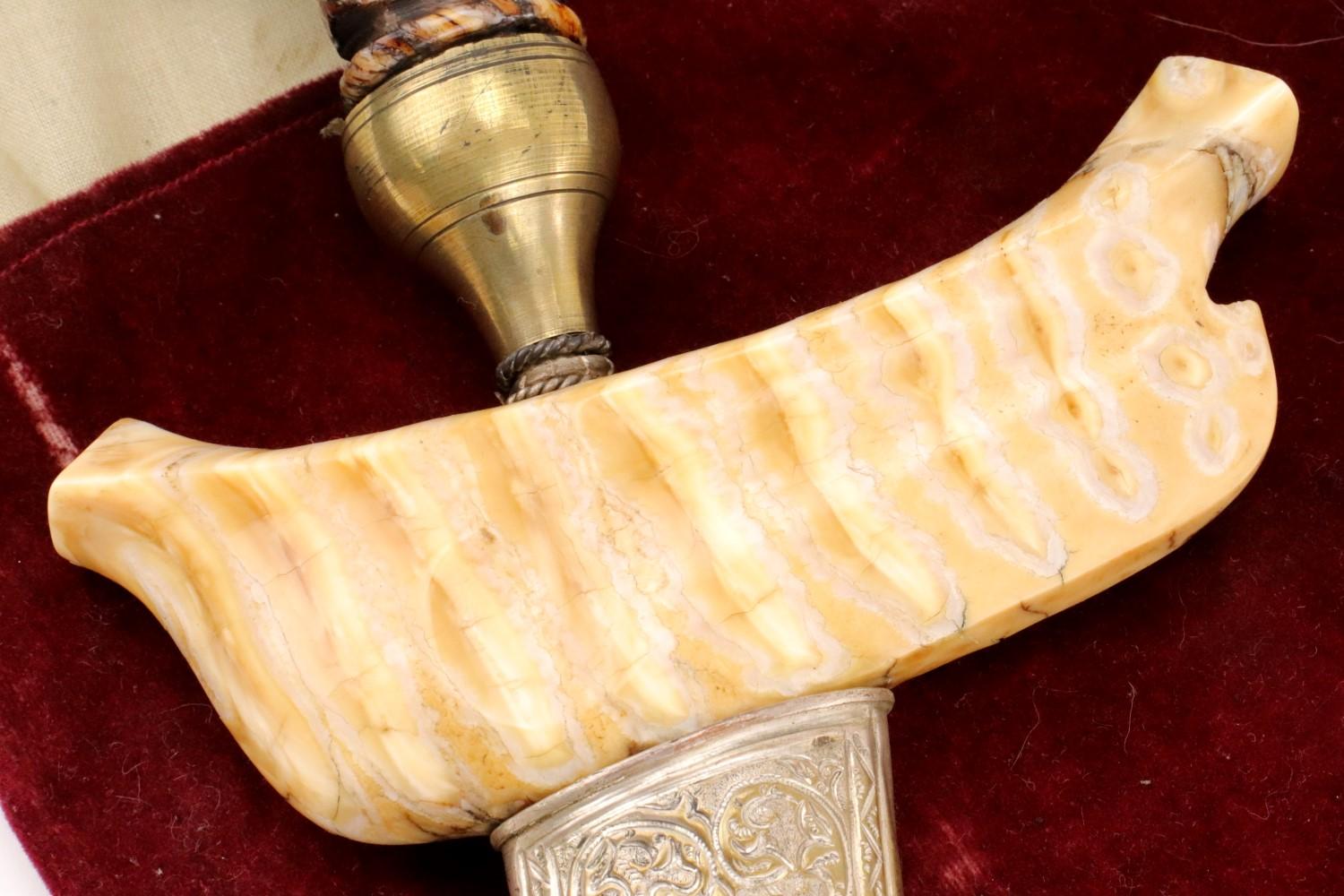 Very Rare Indonesian Sumatra KERIS Dagger in Fossil Mammoth Tooth mounts ~ Early Blade with Gold.