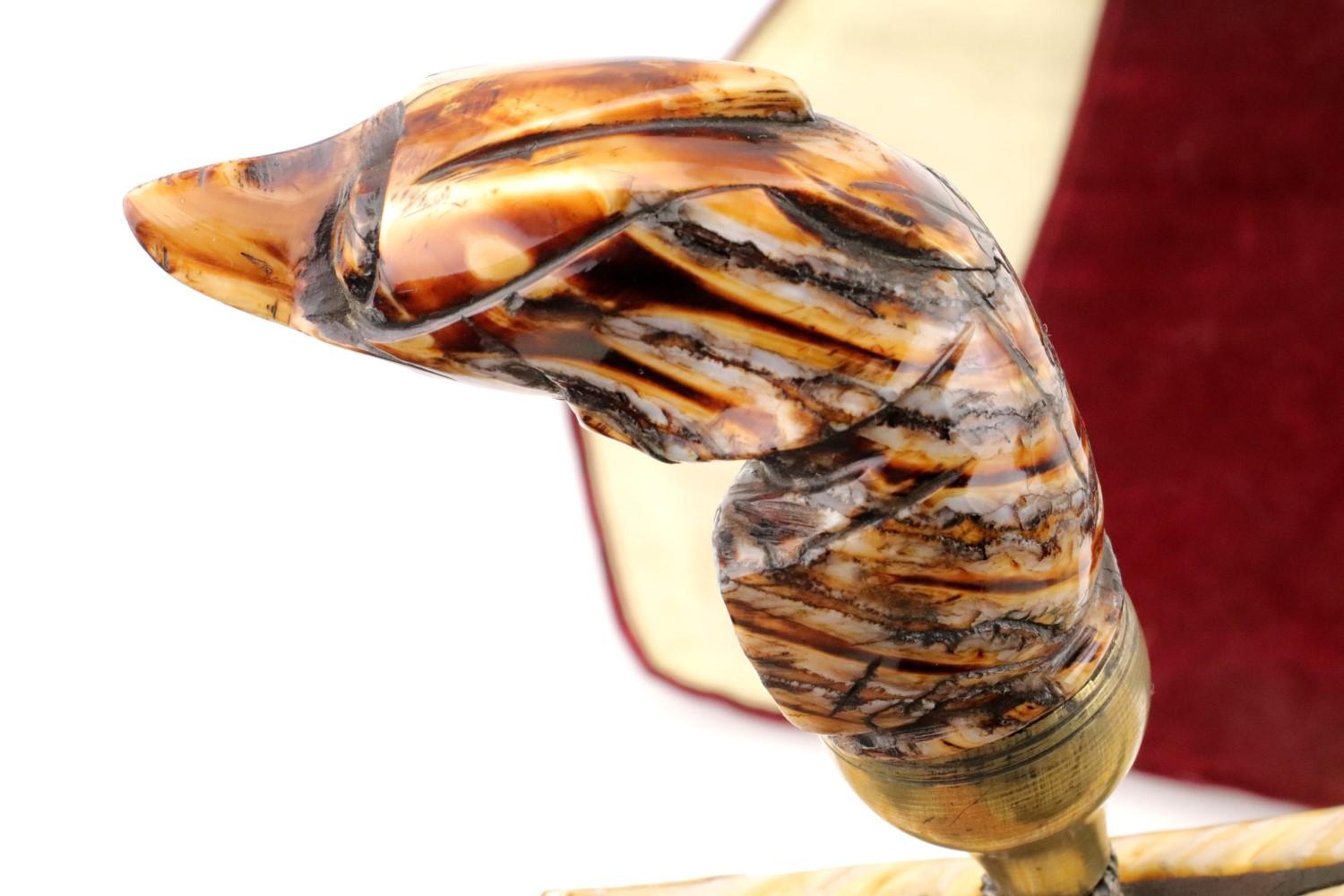 Very Rare Indonesian Sumatra KERIS Dagger in Fossil Mammoth Tooth mounts ~ Early Blade with Gold.