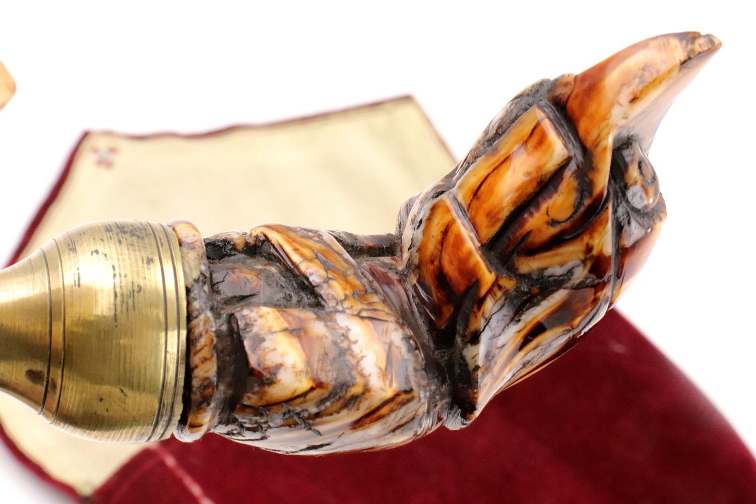 Very Rare Indonesian Sumatra KERIS Dagger in Fossil Mammoth Tooth mounts ~ Early Blade with Gold.