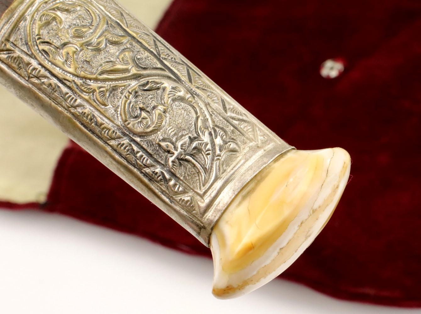 Very Rare Indonesian Sumatra KERIS Dagger in Fossil Mammoth Tooth mounts ~ Early Blade with Gold.