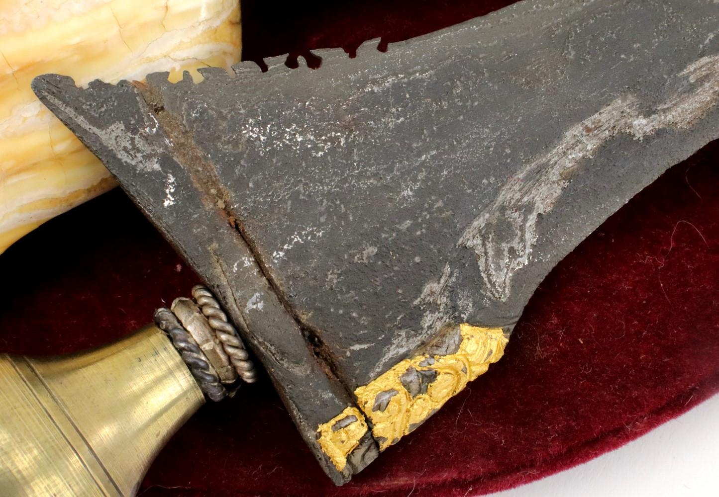 Very Rare Indonesian Sumatra KERIS Dagger in Fossil Mammoth Tooth mounts ~ Early Blade with Gold.
