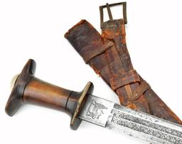 Verty Good 19th C. Ethiopian Arabic SAIF or SHOTEL Sword ~ Powerful Blade with Engraved Decorations.