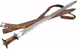 Verty Good 19th C. Ethiopian Arabic SAIF or SHOTEL Sword ~ Powerful Blade with Engraved Decorations.