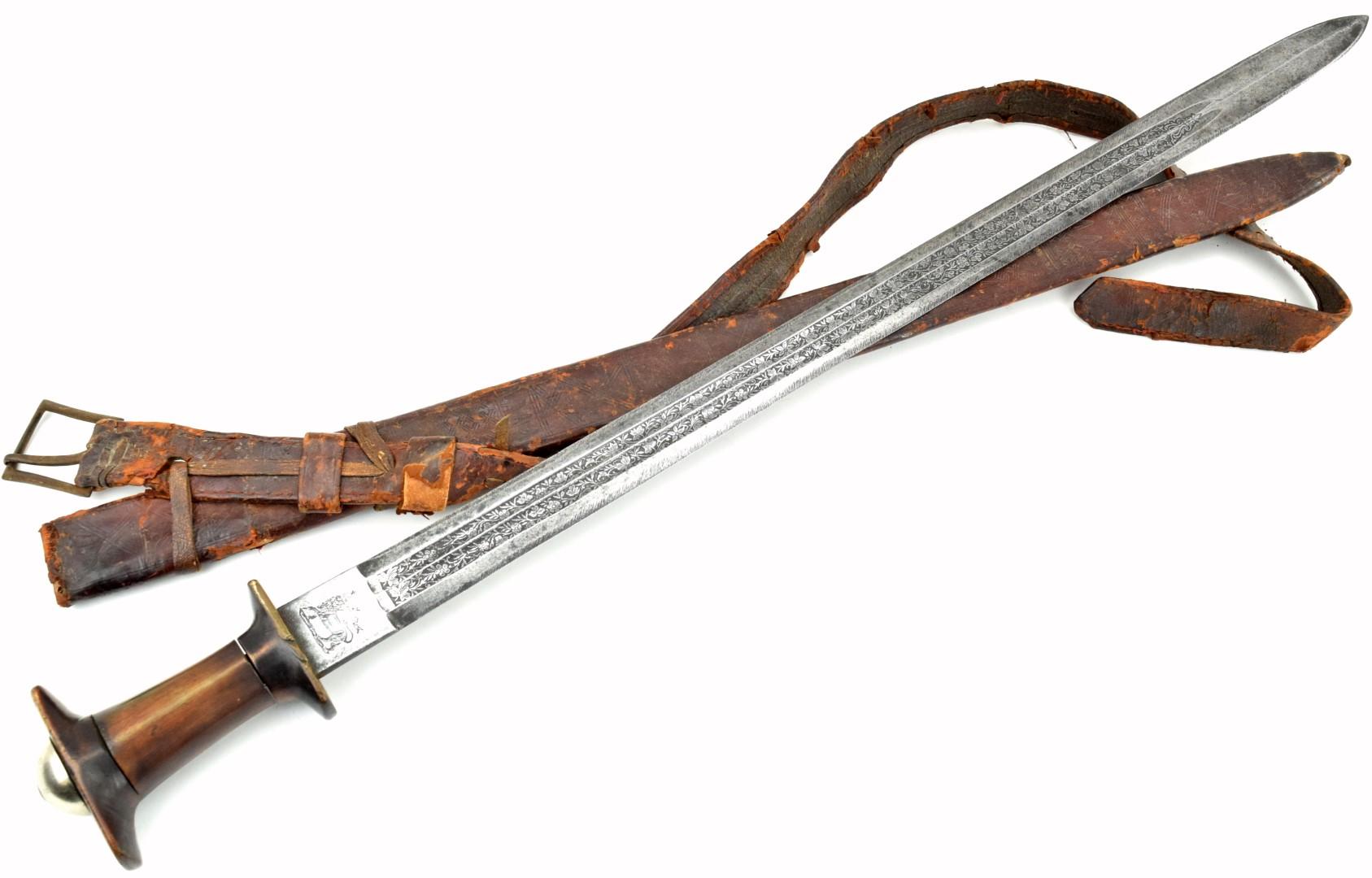 Verty Good 19th C. Ethiopian Arabic SAIF or SHOTEL Sword ~ Powerful Blade with Engraved Decorations.