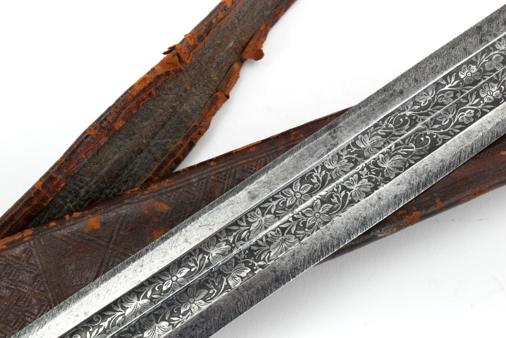 Verty Good 19th C. Ethiopian Arabic SAIF or SHOTEL Sword ~ Powerful Blade with Engraved Decorations.
