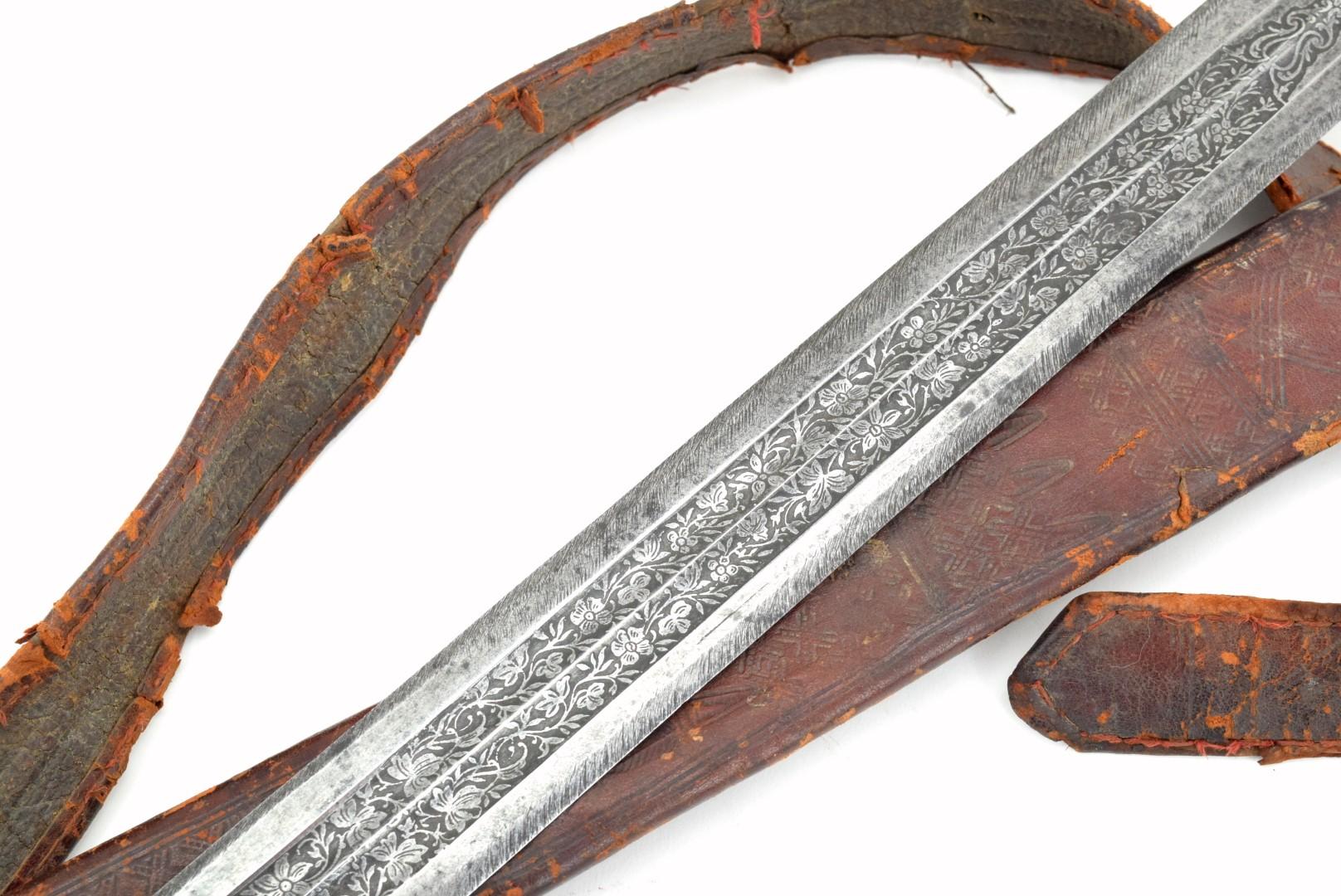Verty Good 19th C. Ethiopian Arabic SAIF or SHOTEL Sword ~ Powerful Blade with Engraved Decorations.