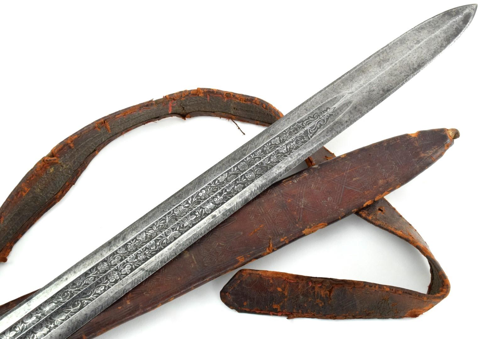 Verty Good 19th C. Ethiopian Arabic SAIF or SHOTEL Sword ~ Powerful Blade with Engraved Decorations.