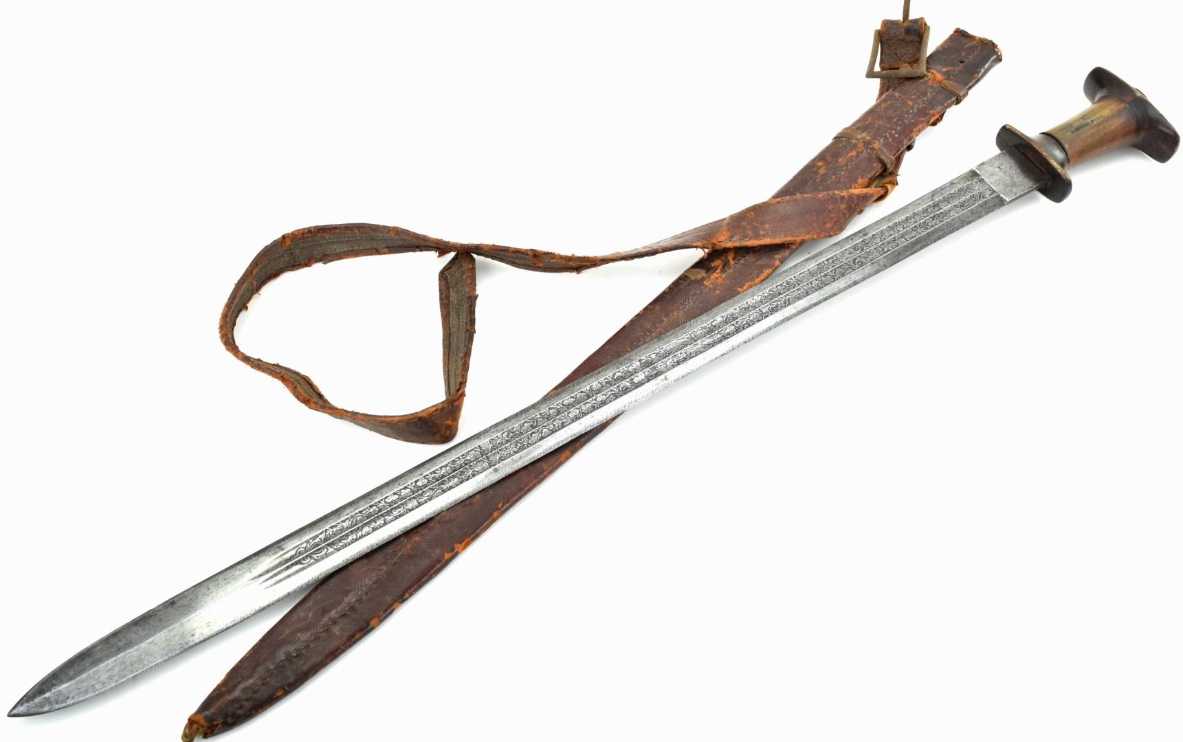 Verty Good 19th C. Ethiopian Arabic SAIF or SHOTEL Sword ~ Powerful Blade with Engraved Decorations.