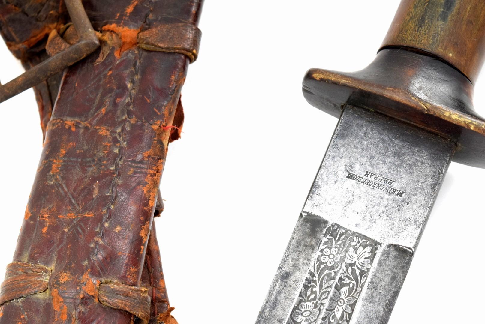Verty Good 19th C. Ethiopian Arabic SAIF or SHOTEL Sword ~ Powerful Blade with Engraved Decorations.