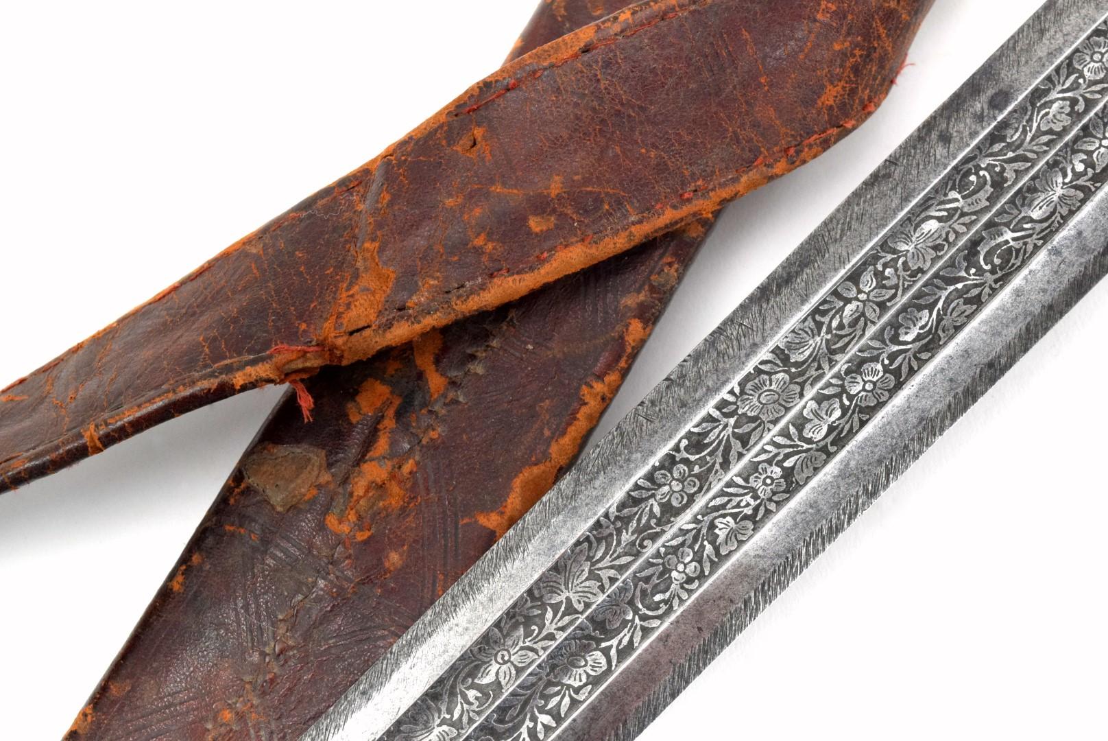 Verty Good 19th C. Ethiopian Arabic SAIF or SHOTEL Sword ~ Powerful Blade with Engraved Decorations.