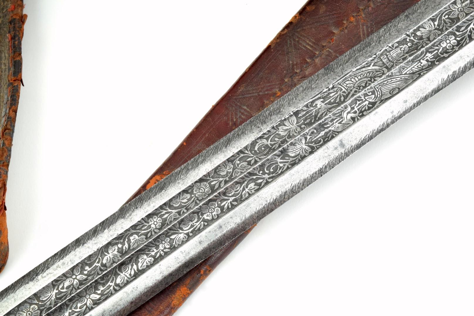 Verty Good 19th C. Ethiopian Arabic SAIF or SHOTEL Sword ~ Powerful Blade with Engraved Decorations.