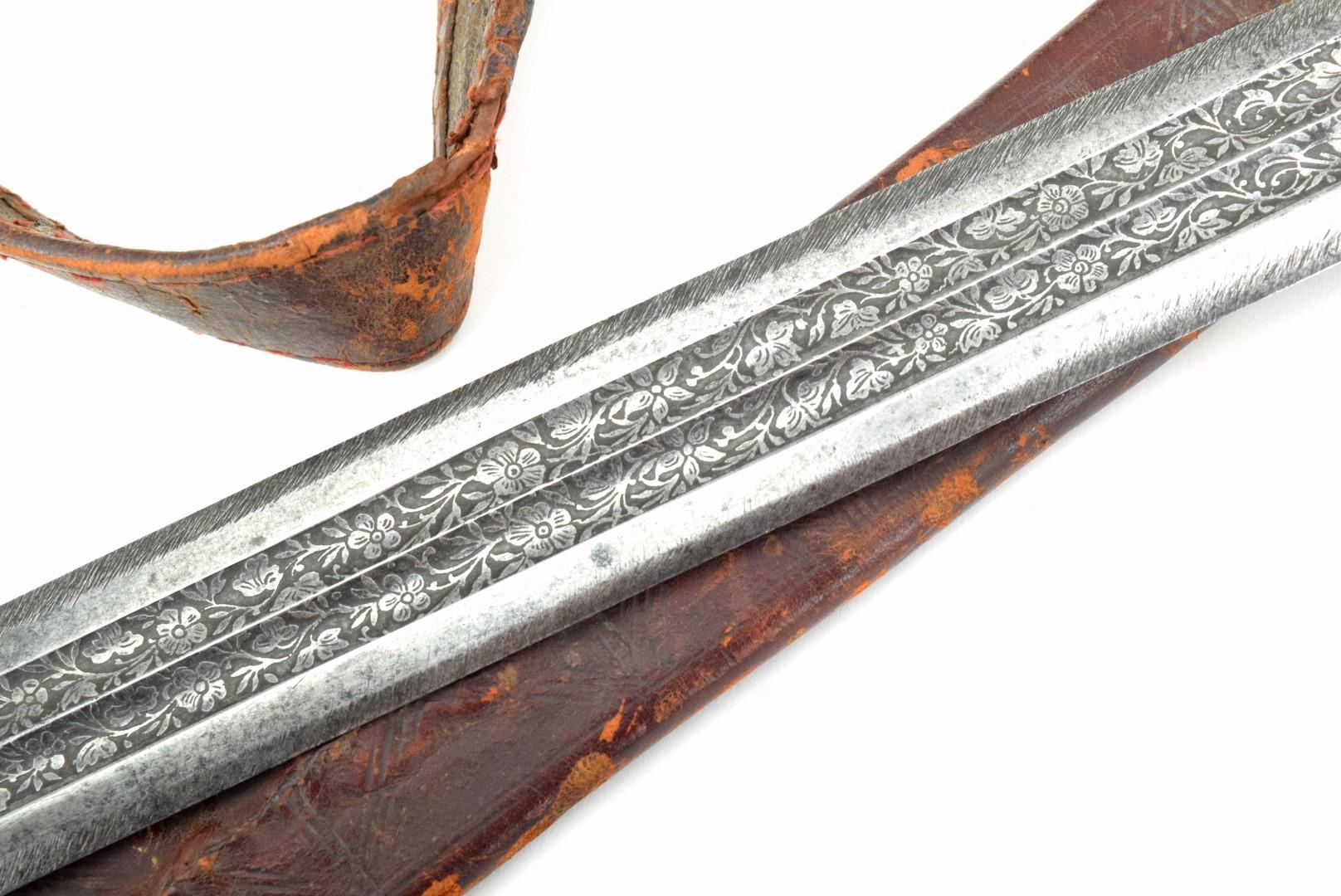 Verty Good 19th C. Ethiopian Arabic SAIF or SHOTEL Sword ~ Powerful Blade with Engraved Decorations.