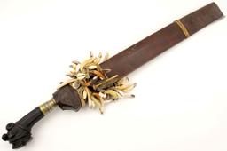 Rare 19th - early 20th C. Indonesian Nias BALATO Sword (telugu, balatu sebua) ~ Animal Teeth & Shell