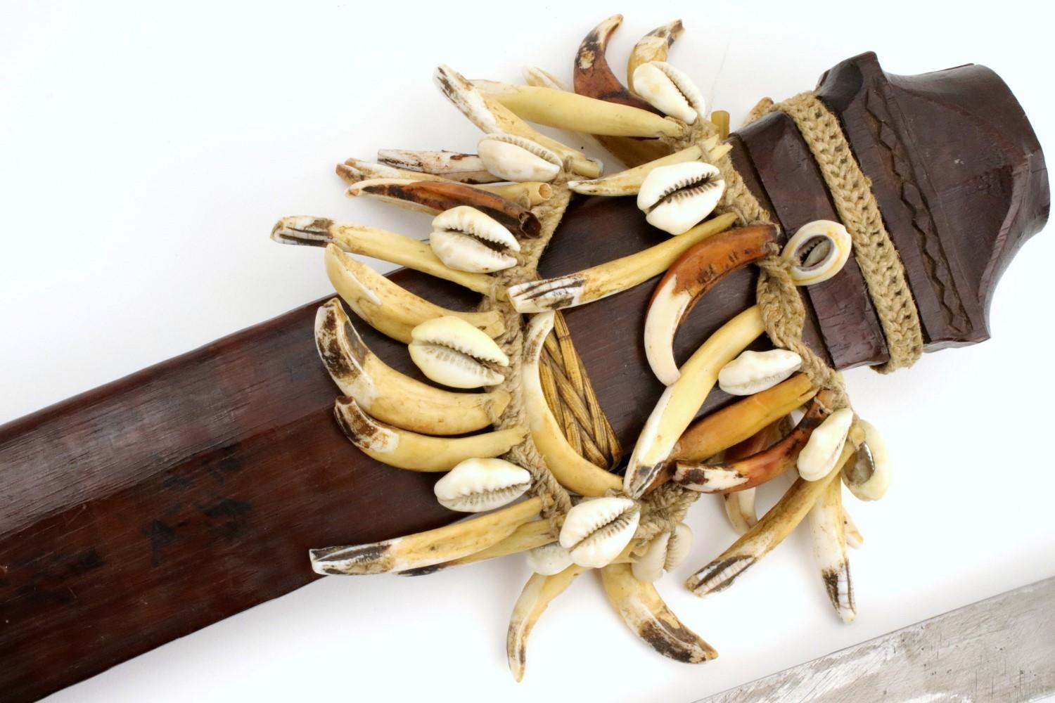 Rare 19th - early 20th C. Indonesian Nias BALATO Sword (telugu, balatu sebua) ~ Animal Teeth & Shell