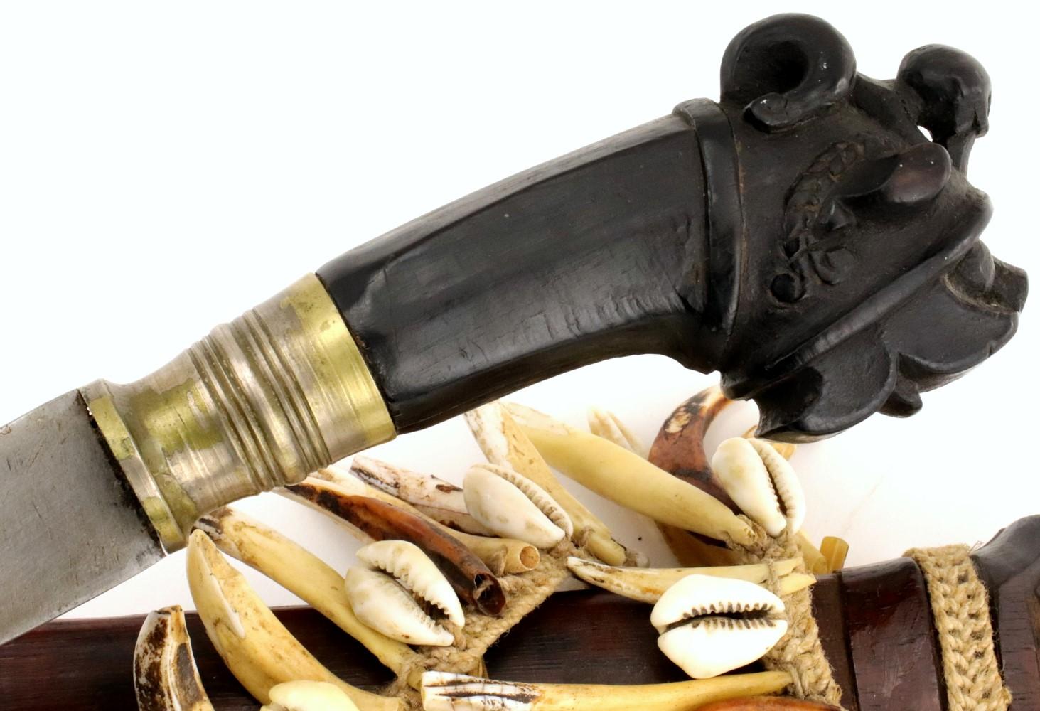 Rare 19th - early 20th C. Indonesian Nias BALATO Sword (telugu, balatu sebua) ~ Animal Teeth & Shell