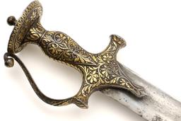 Rare 18th C. Mughal Indian Tulwar Hilted DHUP Sword ~ Actively Patterned Damascus Blade ~ Chiseled &