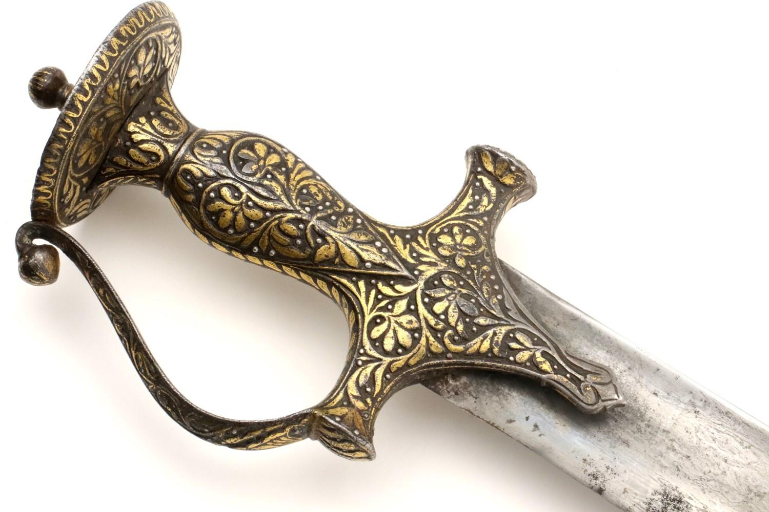 Rare 18th C. Mughal Indian Tulwar Hilted DHUP Sword ~ Actively Patterned Damascus Blade ~ Chiseled &