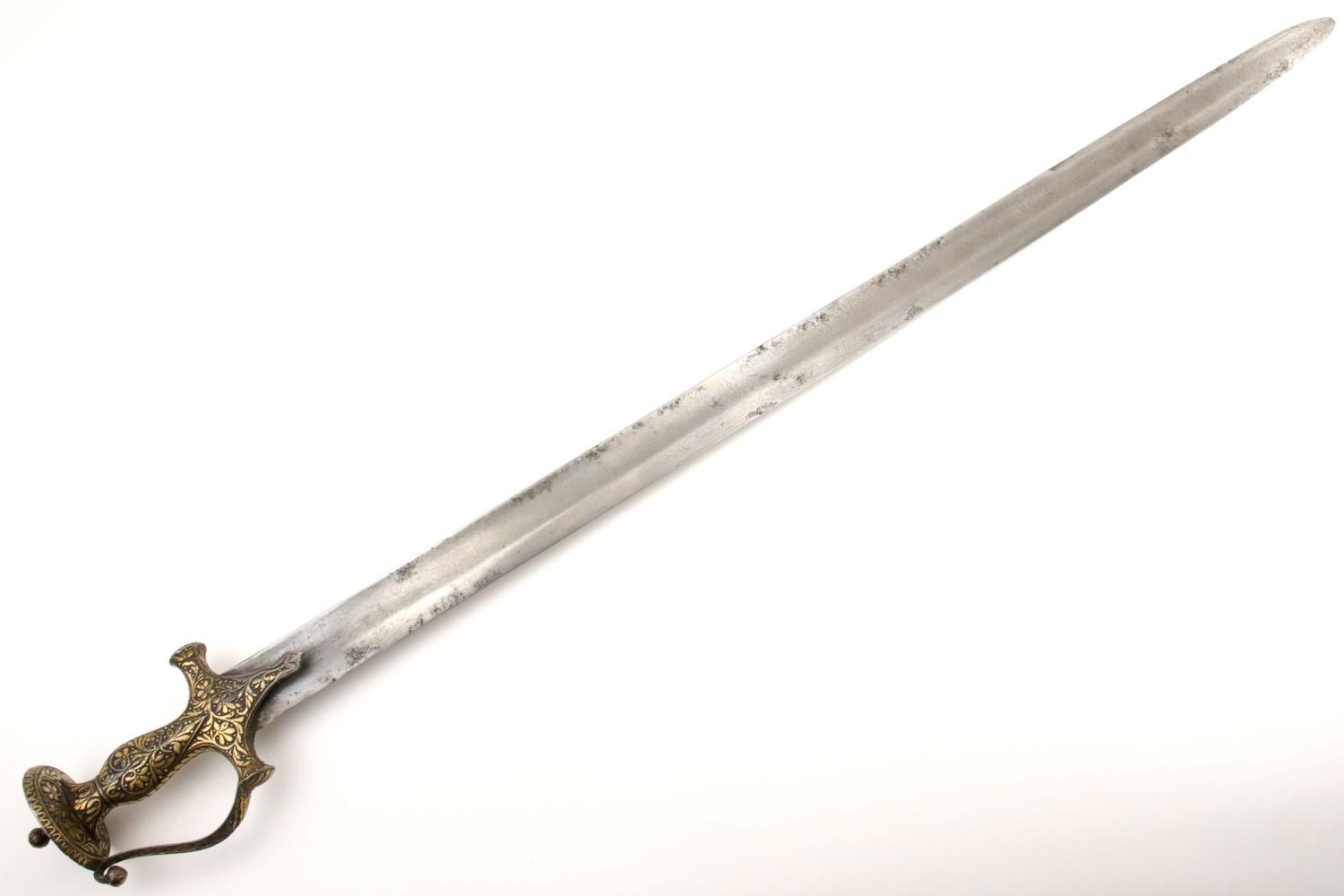 Rare 18th C. Mughal Indian Tulwar Hilted DHUP Sword ~ Actively Patterned Damascus Blade ~ Chiseled &